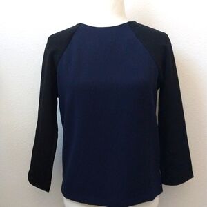 J Crew Size 0 Crepe Top Black Navy Blue Crew Neck Top size 00